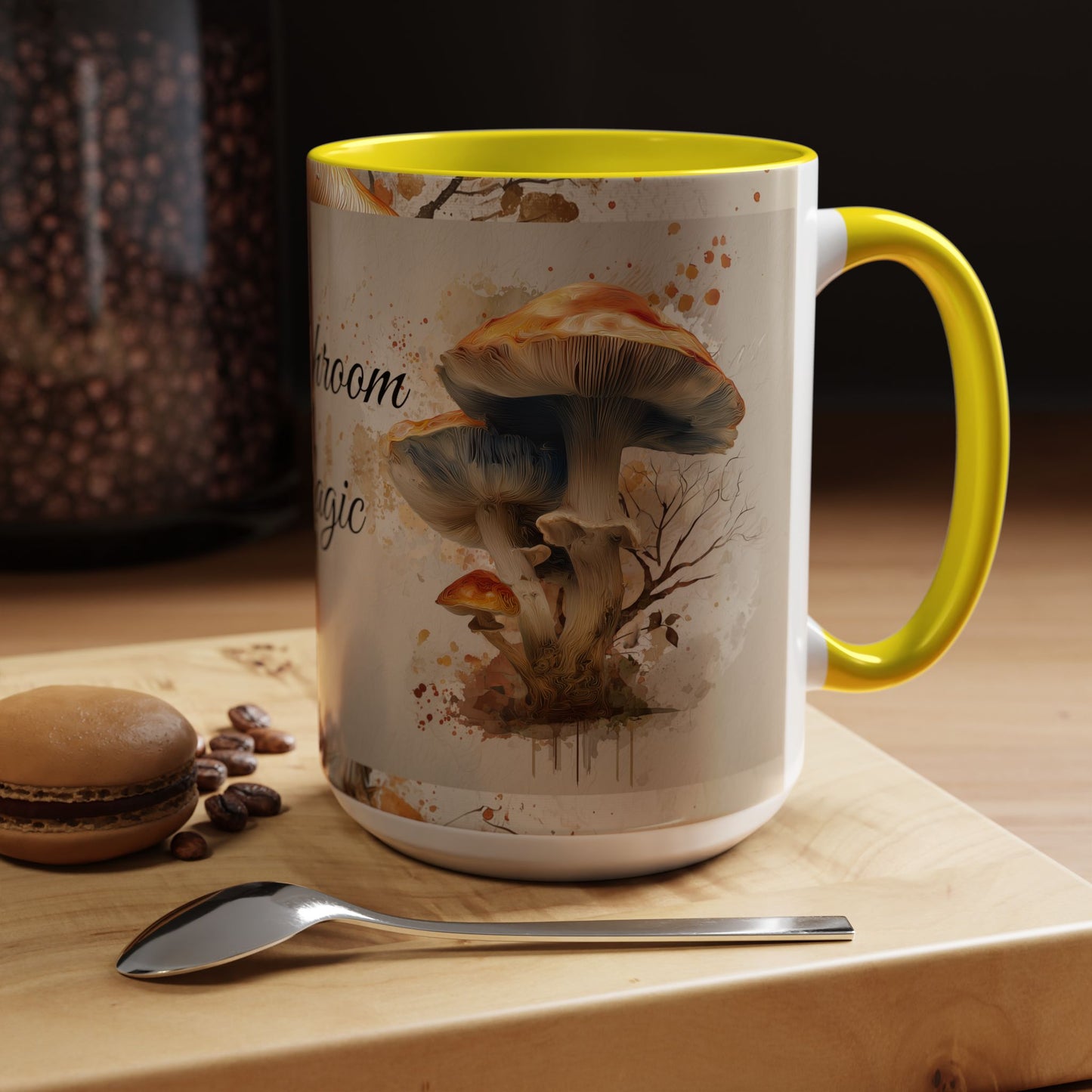 Mushroom Magic Accent Coffee Mug — 11/15oz Ceramic Cup with Woodland Fungi Design
