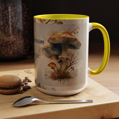 Mushroom Magic Accent Coffee Mug — 11/15oz Ceramic Cup with Woodland Fungi Design
