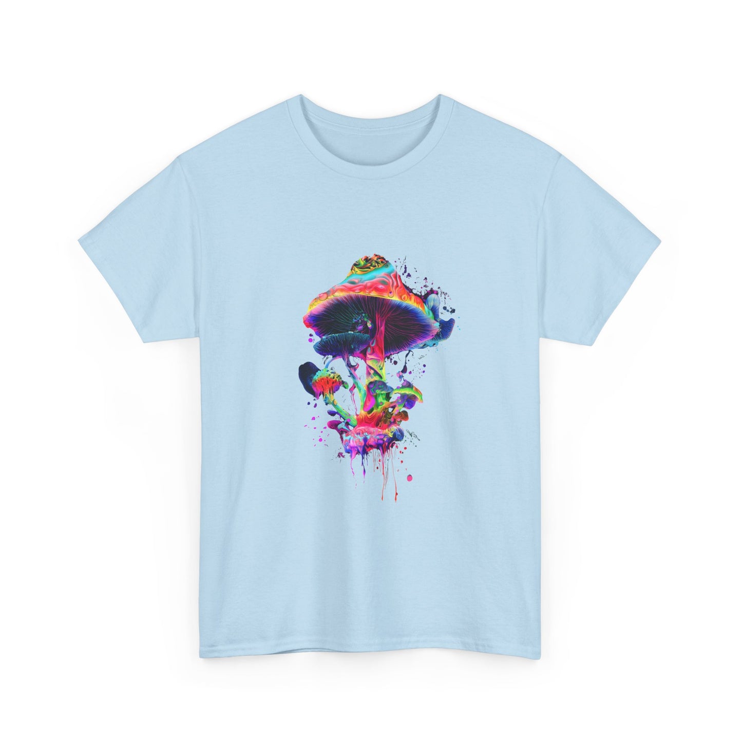 Colorful Psychedelic Mushroom Tee, Unisex Heavy Cotton T-Shirt, Vibrant Graphic Shirt, Perfect for Festivals, Eco-friendly Gift, Casual Wear
