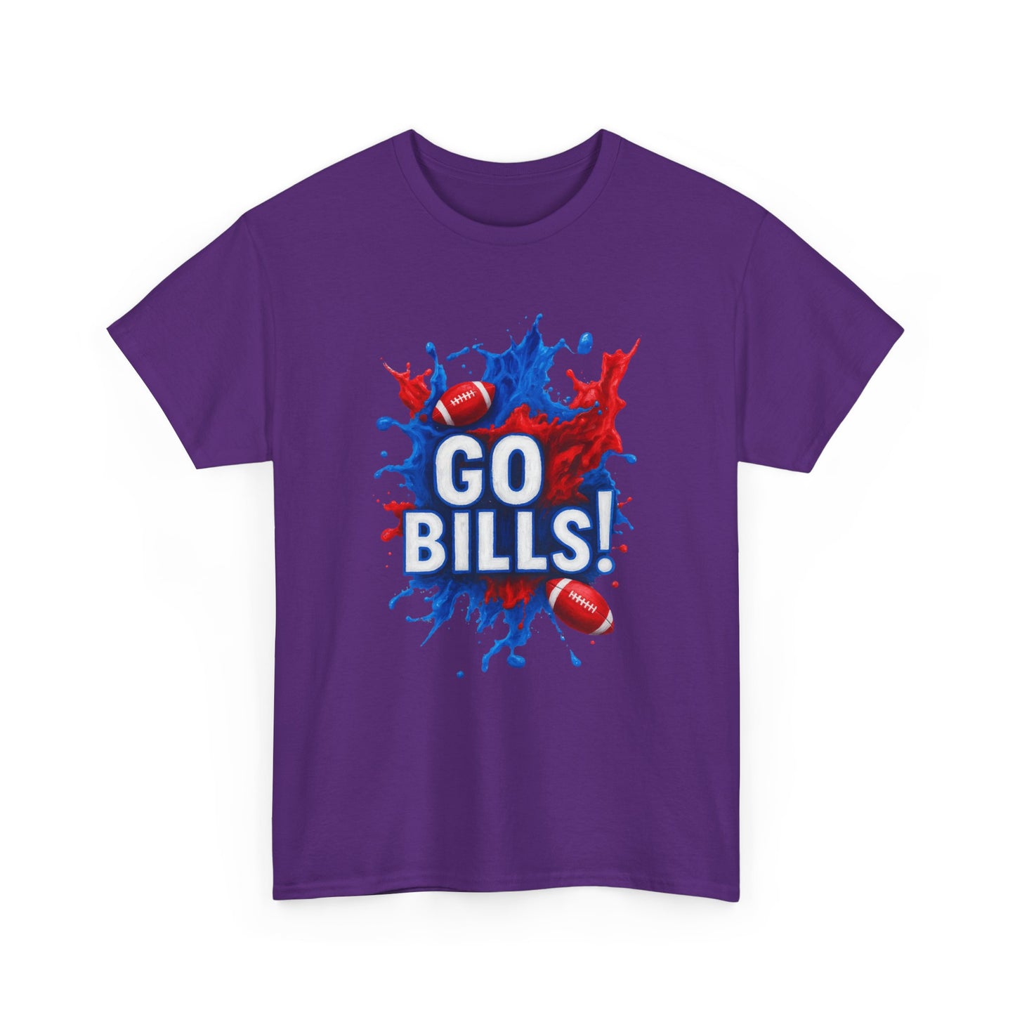 Go Bills -Cheerful Sports Tee - Go Bills! Unisex Heavy Cotton T-Shirt, Game Day Apparel, Football Fan Shirt, Spirit Wear, Gift for Sports Lovers