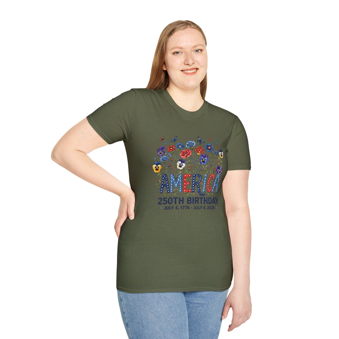 America 250th Birthday T-Shirt – July 4, 1776–2026 Patriotic Floral Tee