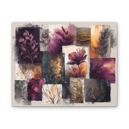 Golden Plum Series #3 Floral Canvas Wall Art, Abstract Flowers Print, Home Decor, Living Room Artwork, Purple and Gold Wall Decor