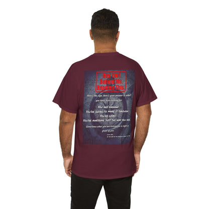 Hey You, The Answer. Motivational Back Print Tee — “Behind Me” Inspirational Graphic T‑Shirt