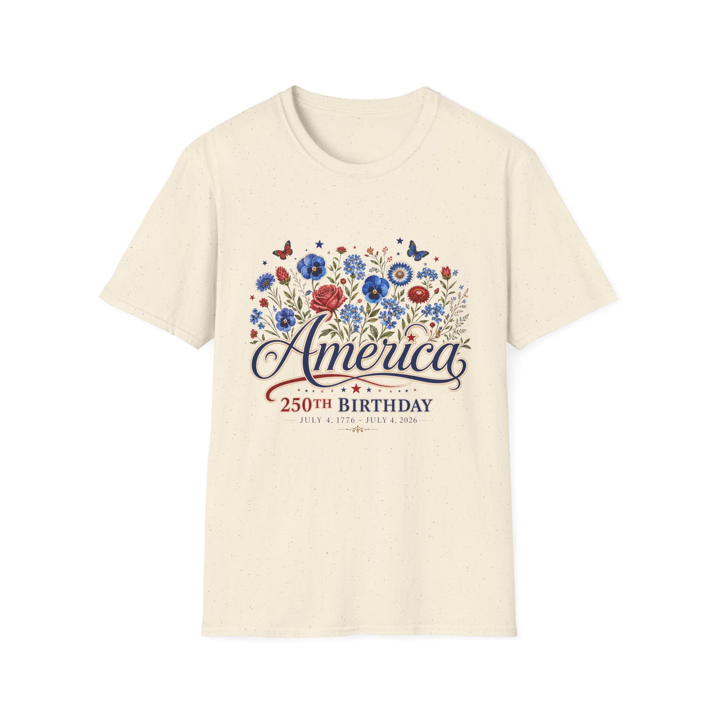 America 250th Birthday Floral T-Shirt — Patriotic 4th of July Tee