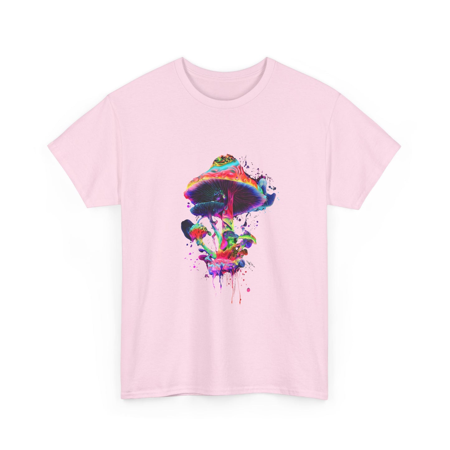 Colorful Psychedelic Mushroom Tee, Unisex Heavy Cotton T-Shirt, Vibrant Graphic Shirt, Perfect for Festivals, Eco-friendly Gift, Casual Wear