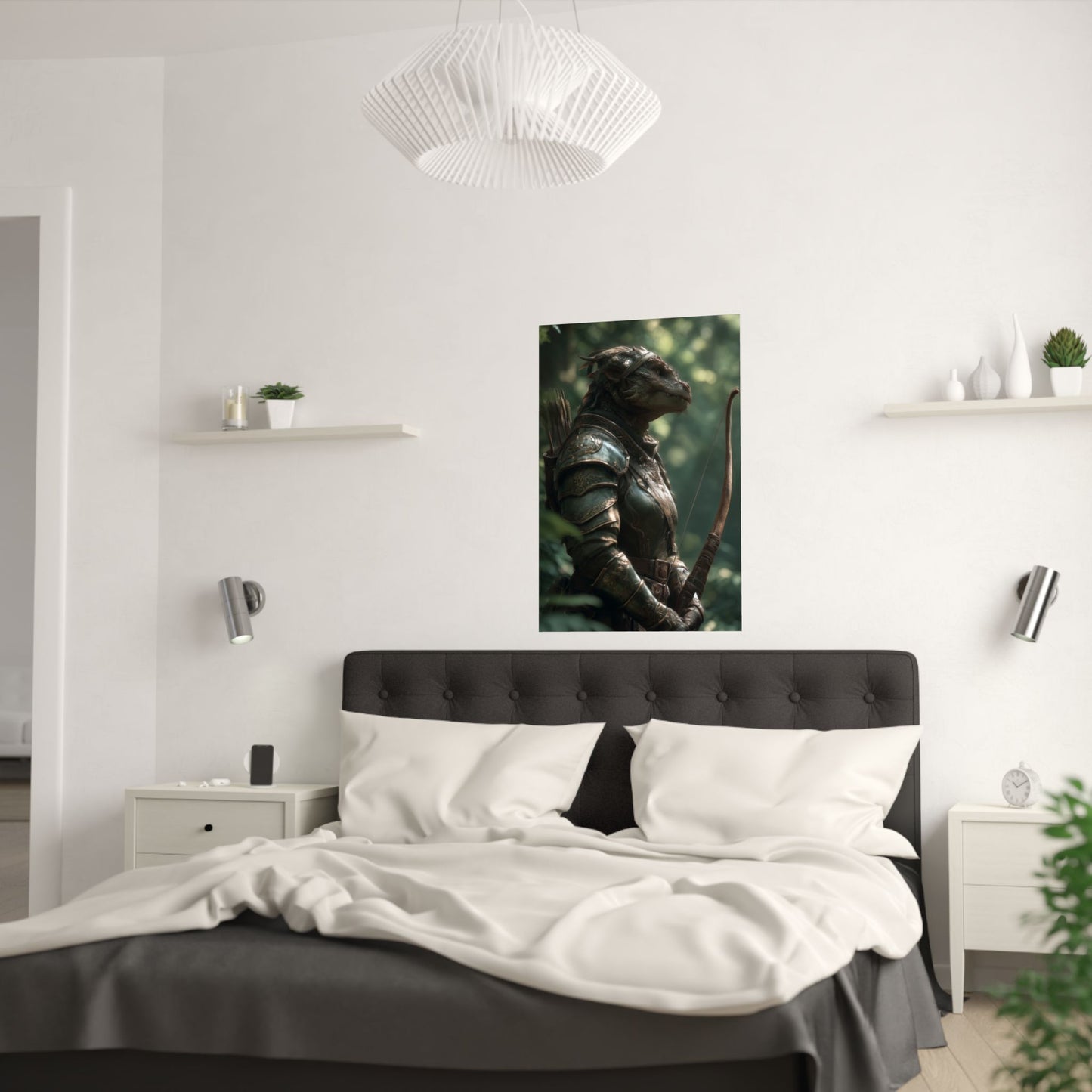 Fantasy Dragon Born Ranger Satin Paper Poster — Armored Dragon Born Ranger Wall Art