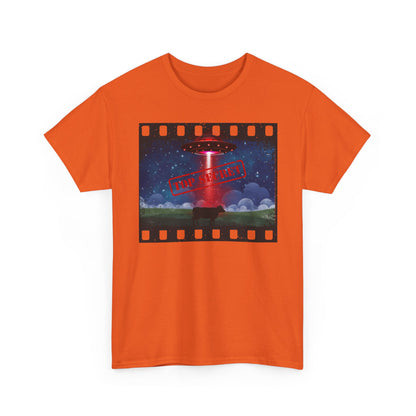 COW & UFO Tee | Unisex Heavy Cotton T-Shirt, Alien Design, Sci-Fi Merchandise, Casual Wear, Gift for Extraterrestrial Fans