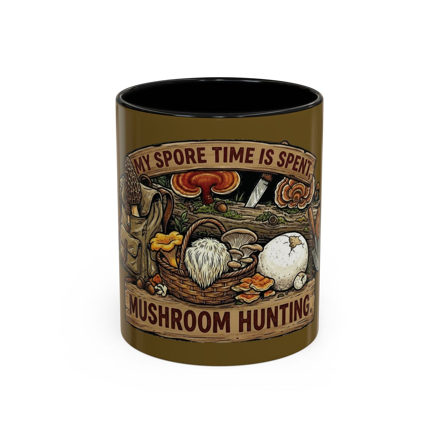 Mushroom Hunting Coffee Mug – "My Spore Time Is Spent" Rustic Forager Accent Mug