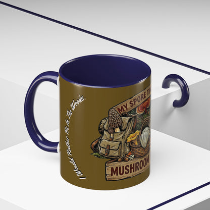 Mushroom Hunting Coffee Mug – "My Spore Time Is Spent" Rustic Forager Accent Mug