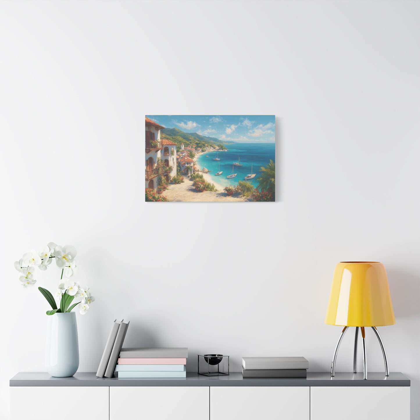 Village by the Sea -Coastal Serenity Canvas Print, Beach Decor, Wall Art for Home, Gift for Beach Lovers
