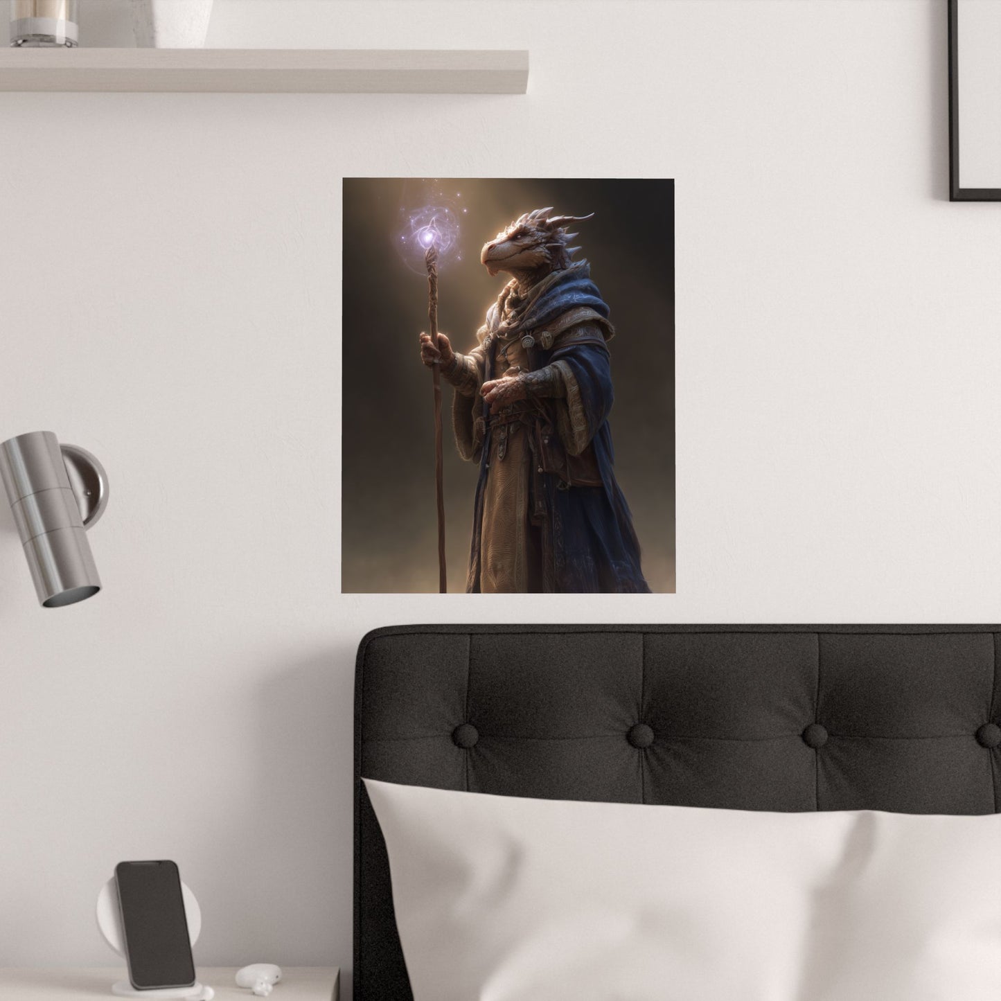 Dragonborn Wizard Satin Poster — Fantasy Dragonborn Mage Art Print