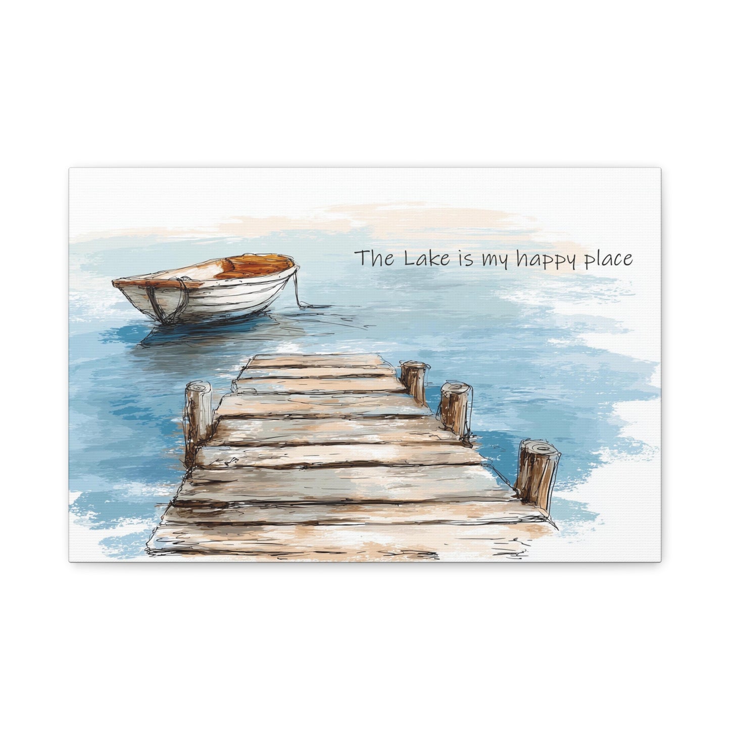 "Happy Place" Lake-Themed Canvas Wall Art, Nautical Home Decor, Relaxing Lake Vibes,
