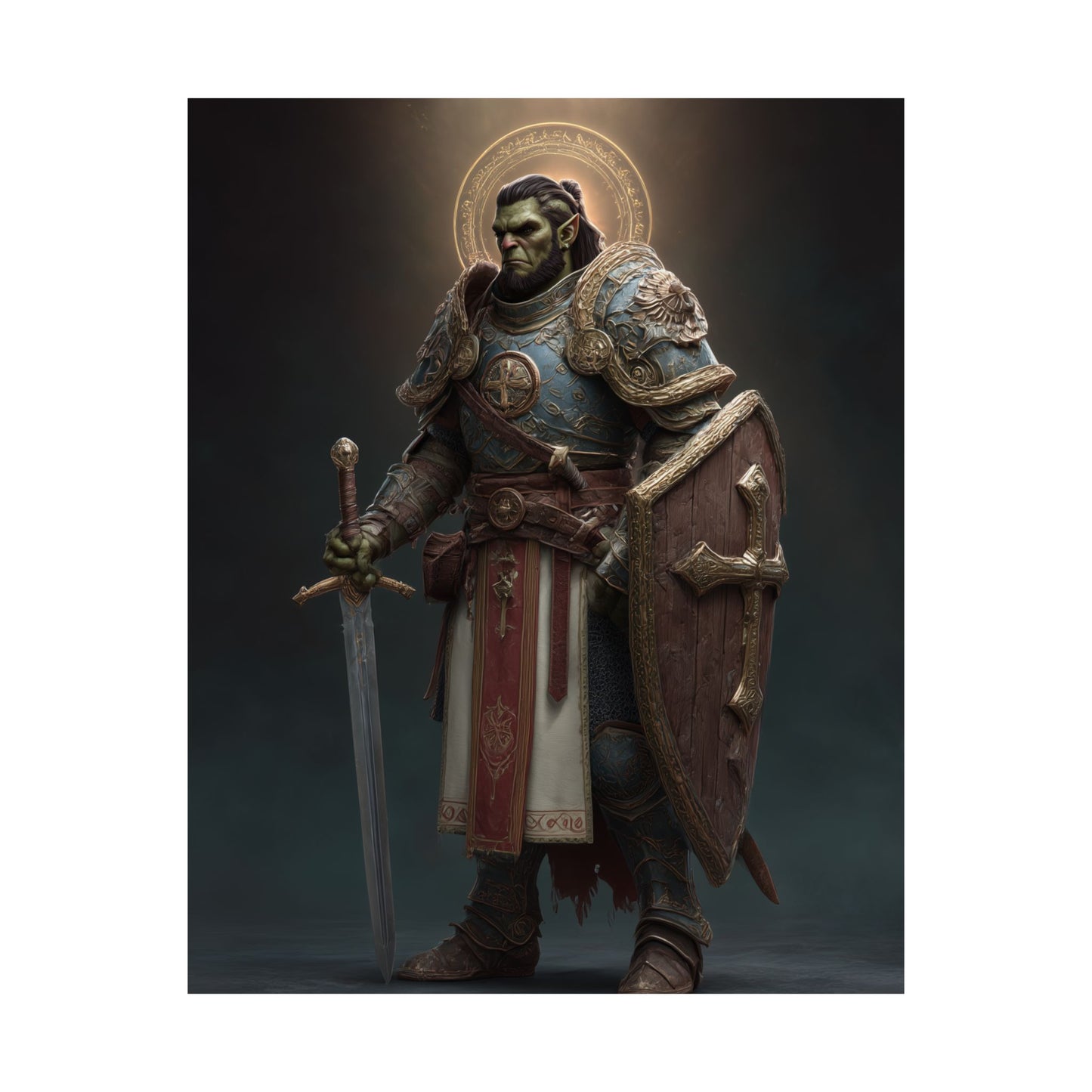 Half Orc Paladin - Satin Paper Poster — Fantasy Knight Wall Art