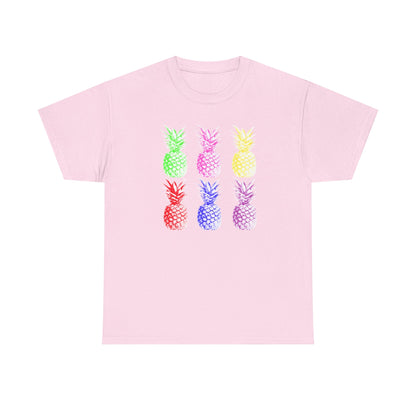 Colorful Pineapple Tee for Summer Fun, Unisex Heavy Cotton T-Shirt, Tropical Shirt, Beachwear, Casual Outfit