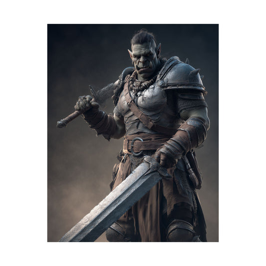 Half Orc Fighter - Fantasy Art Satin PAPER POSTER — Dark Fantasy Wall Art