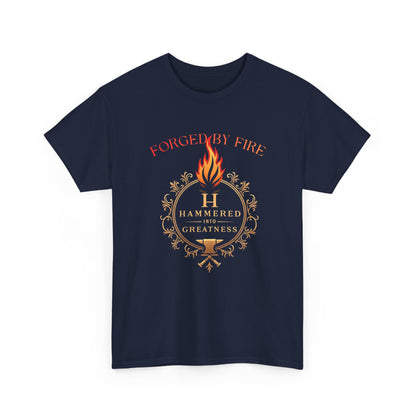 Forged By Fire T‑Shirt — Flaming Torch Crest Graphic Tee