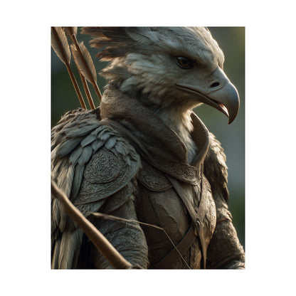 Aarakoca Ranger - Fantasy Eagle Warrior Satin Paper Poster — Mythical Bird Archer Wall Art