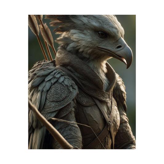 Aarakoca Ranger - Fantasy Eagle Warrior Satin Paper Poster — Mythical Bird Archer Wall Art