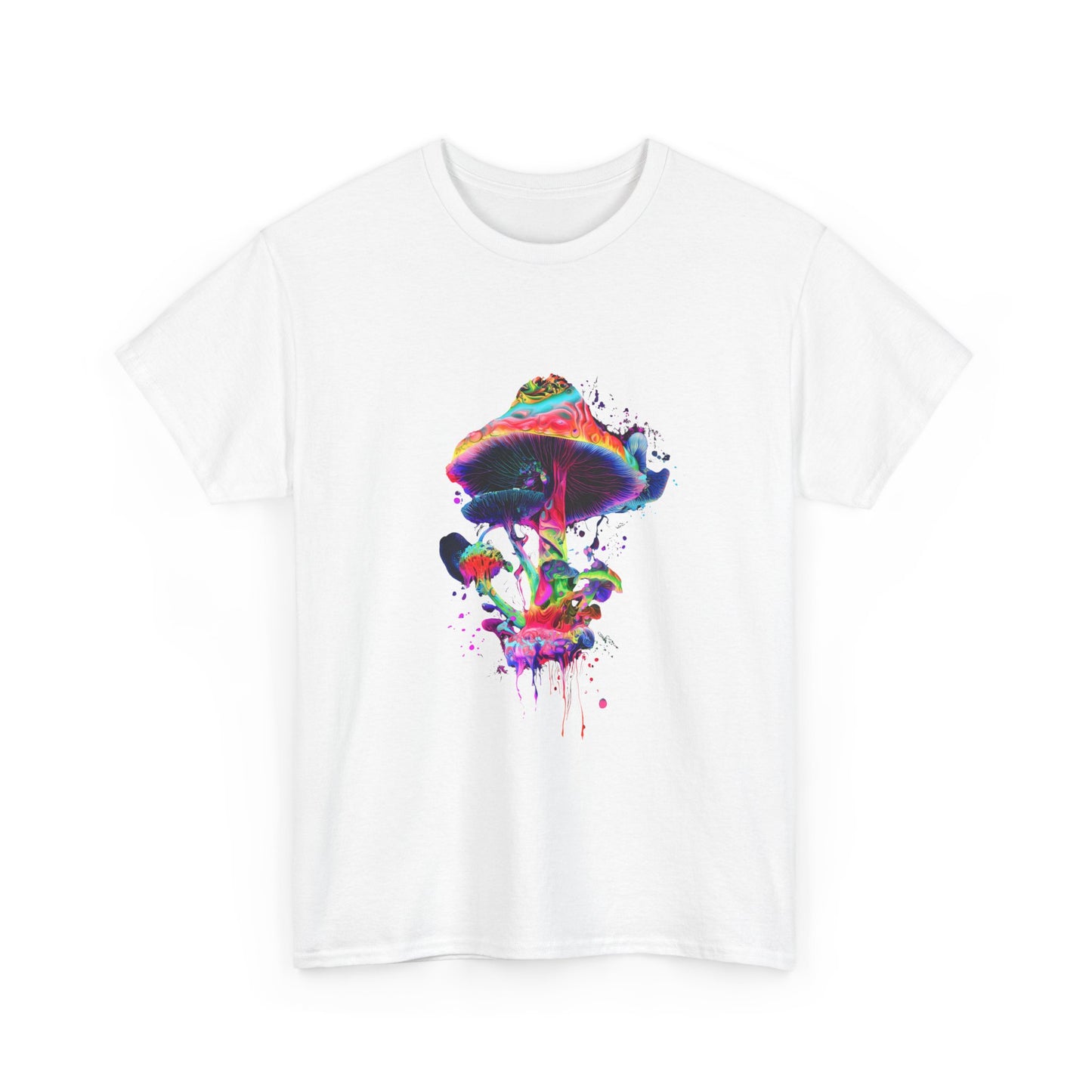 Colorful Psychedelic Mushroom Tee, Unisex Heavy Cotton T-Shirt, Vibrant Graphic Shirt, Perfect for Festivals, Eco-friendly Gift, Casual Wear