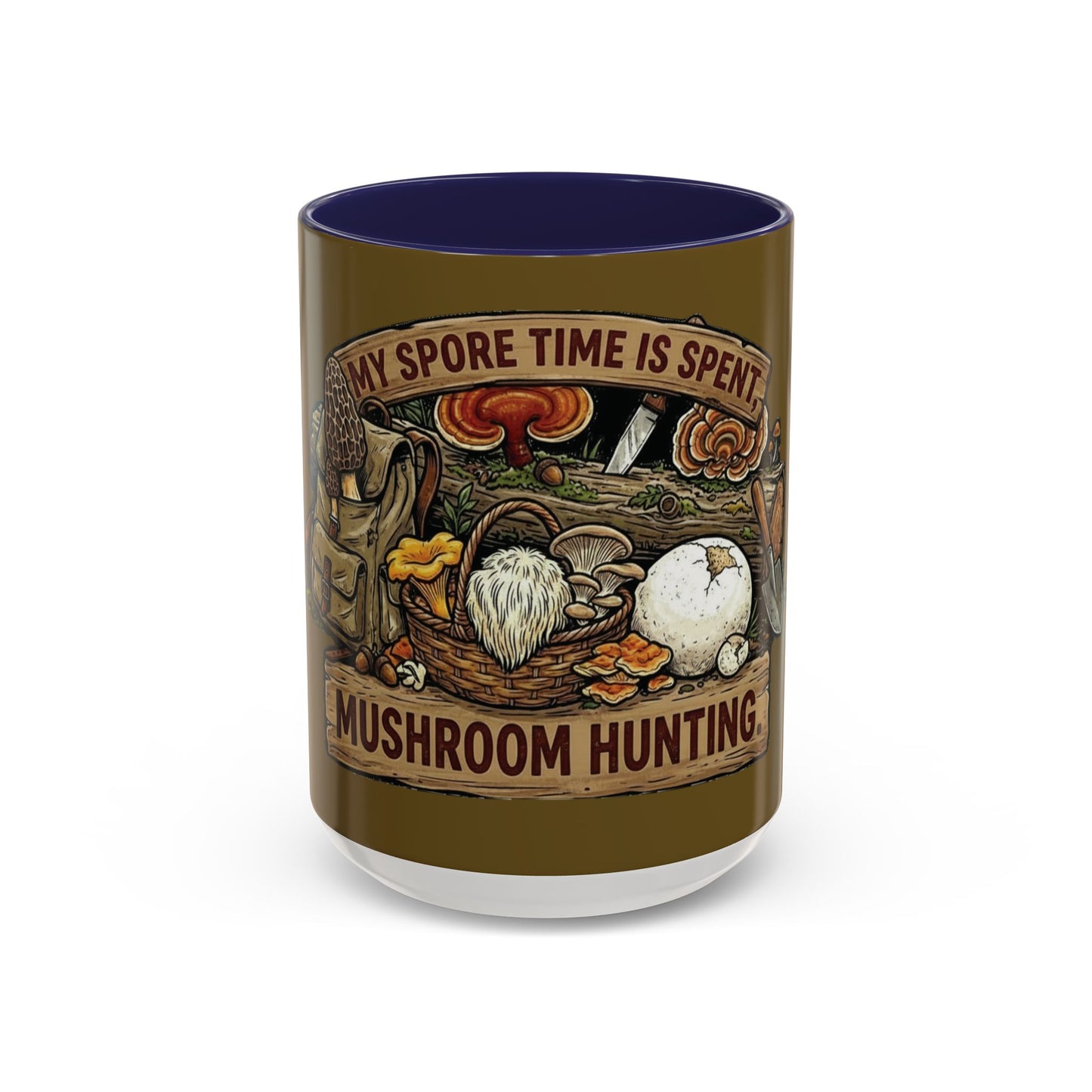 Mushroom Hunting Coffee Mug – "My Spore Time Is Spent" Rustic Forager Accent Mug