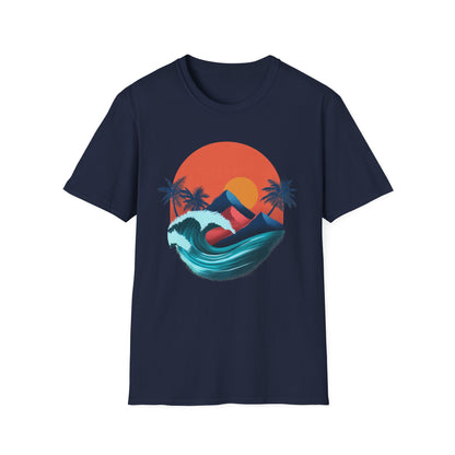 Surf Sunset Wave T-Shirt — Retro Palm Wave Beach Tee