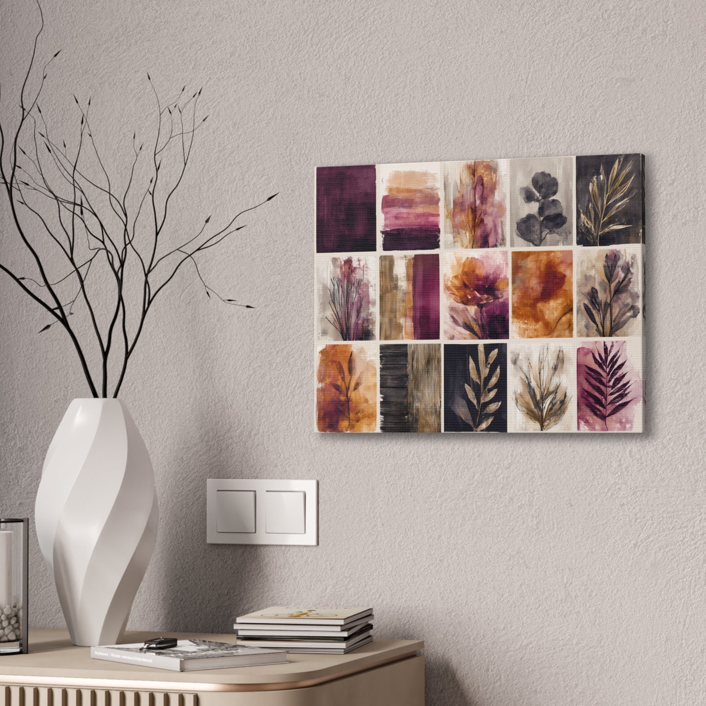 Golden Plum Series #4 Floral Canvas Wall Art, Abstract Flowers Print, Home Decor, Living Room Artwork, Purple and Gold Wall Decor