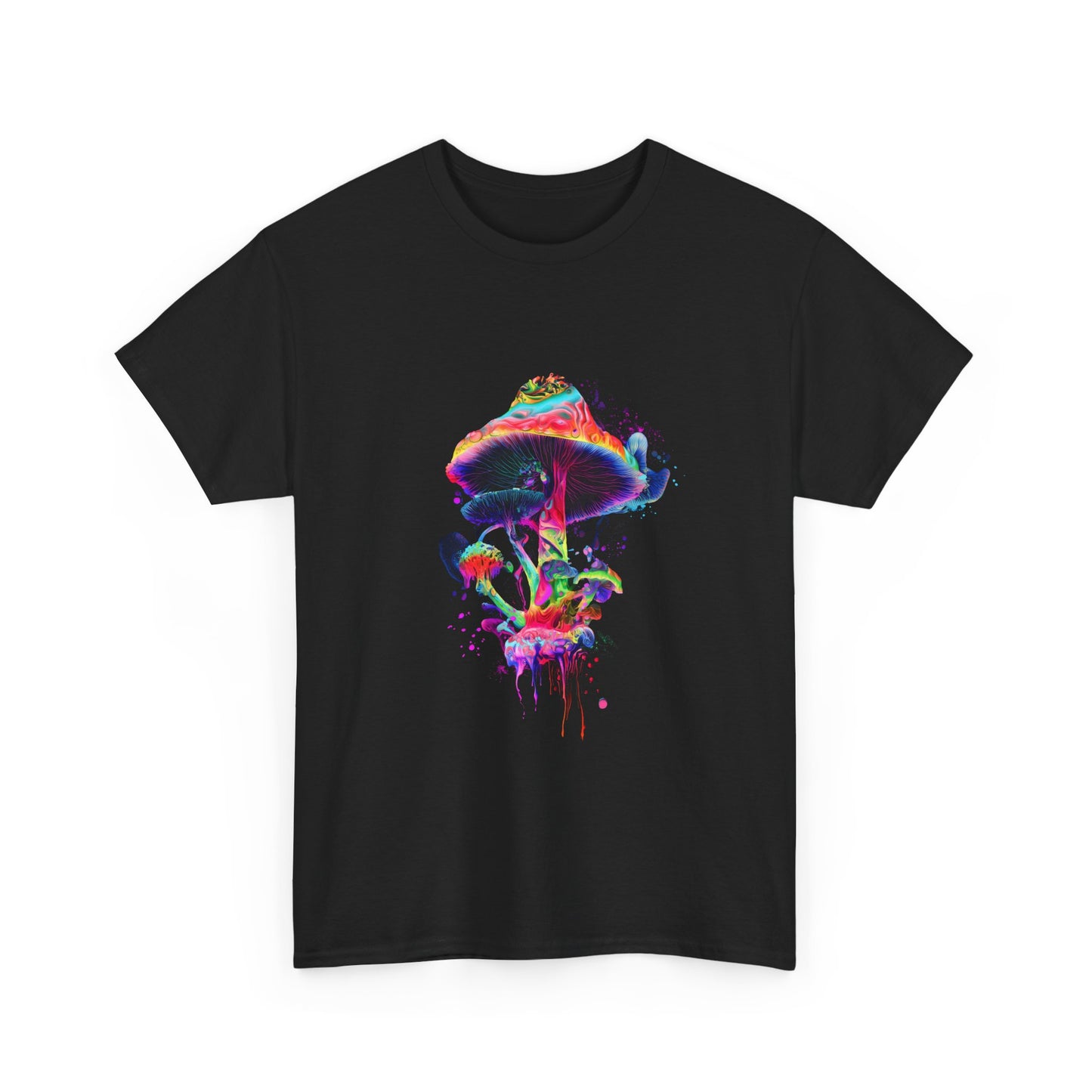 Colorful Psychedelic Mushroom Tee, Unisex Heavy Cotton T-Shirt, Vibrant Graphic Shirt, Perfect for Festivals, Eco-friendly Gift, Casual Wear