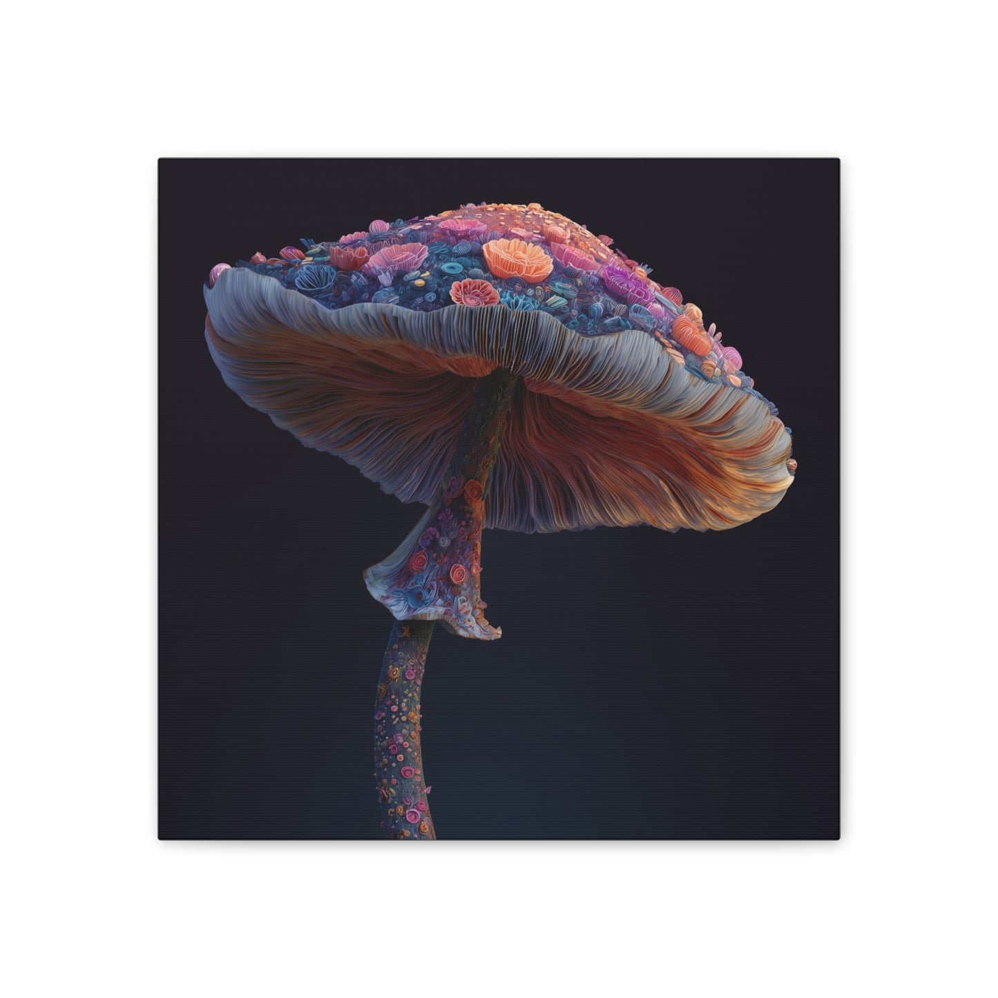 Flower Cap-Mushroom Canvas Art, Stretched Wall Decor, Bohemian Home Decor, Psychedelic Wall Art, Nature-Inspired Art