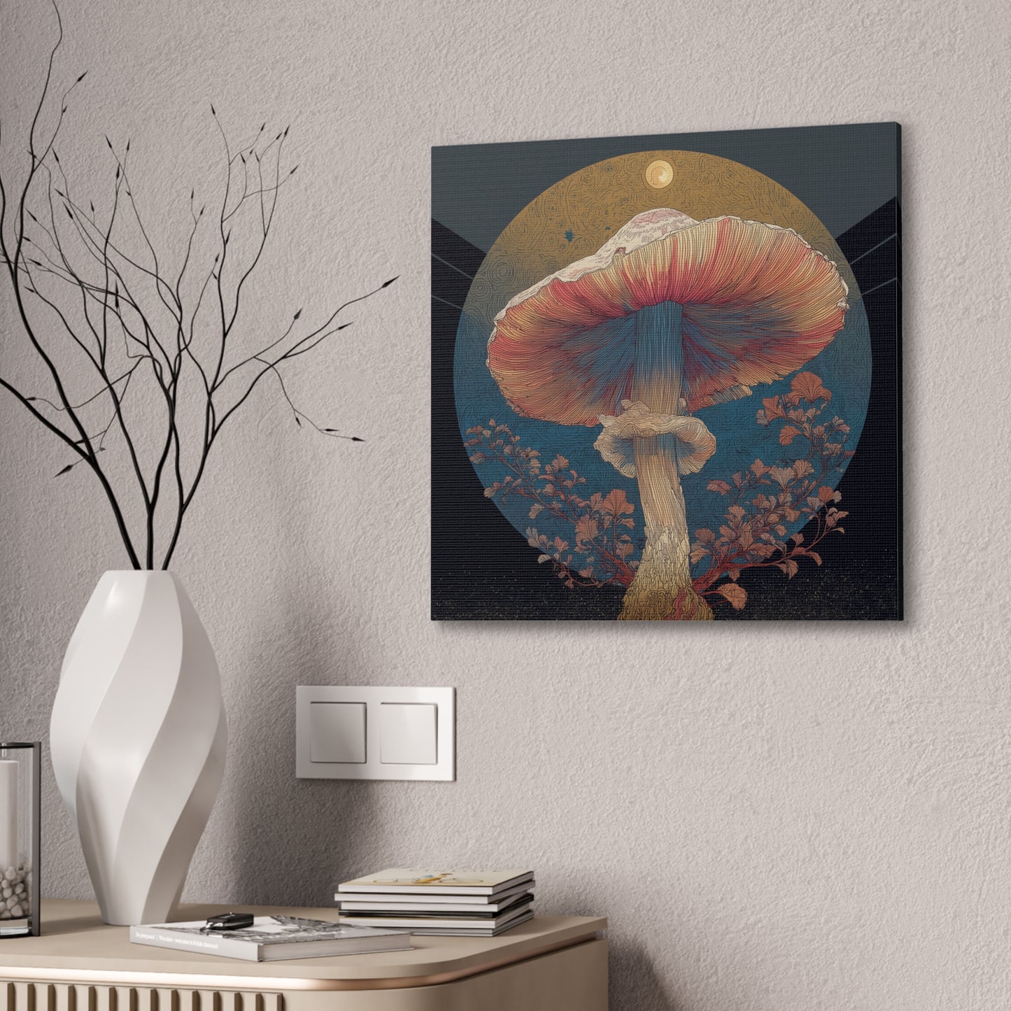 Moonlight Mushroom-Mushroom Canvas Art, Stretched Wall Decor, Bohemian Home Decor, Psychedelic Wall Art, Nature-Inspired Art