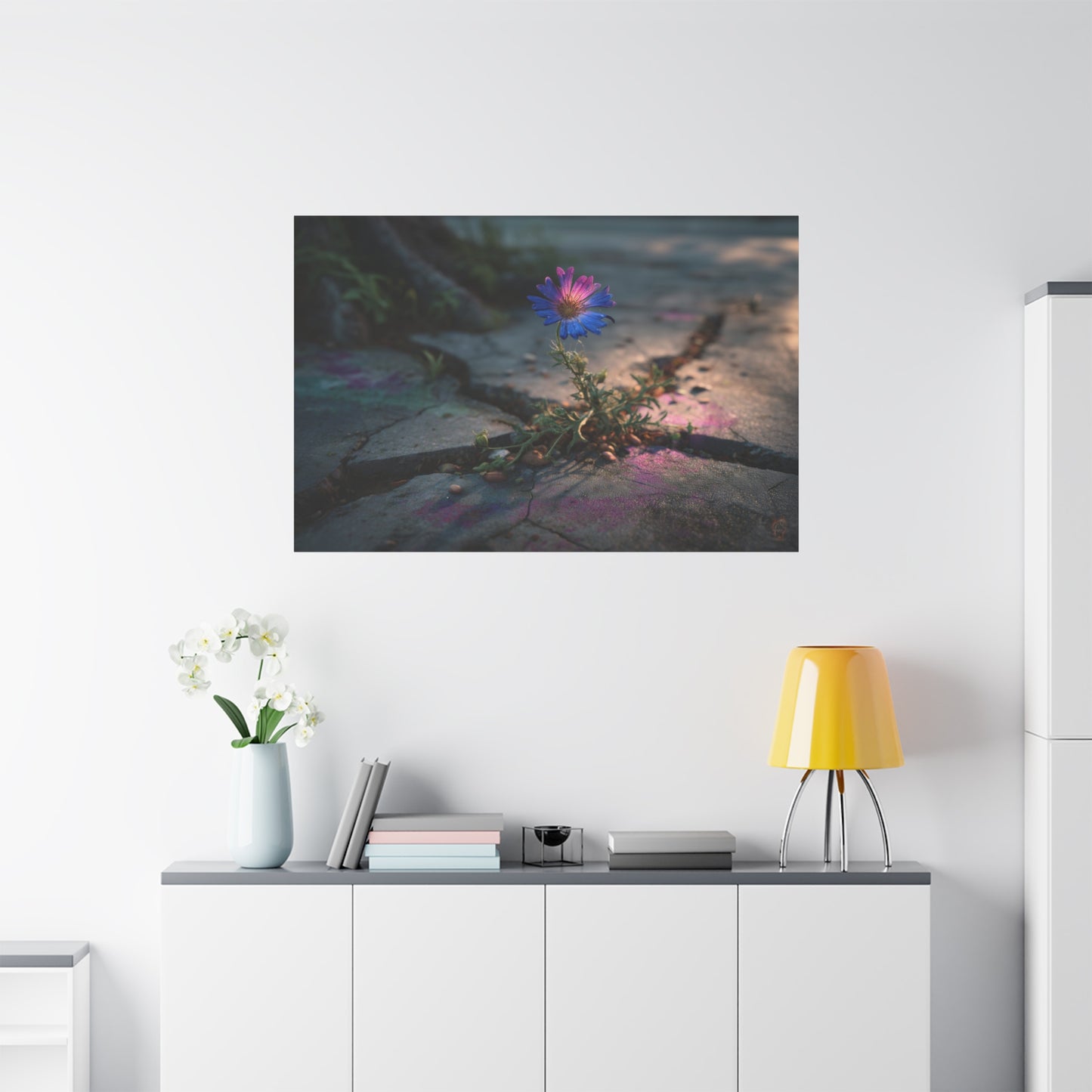 Resilience of Blue: Wildflower Through Concrete, Nature's Defiant Bloom--1aceswild.myshopify.com