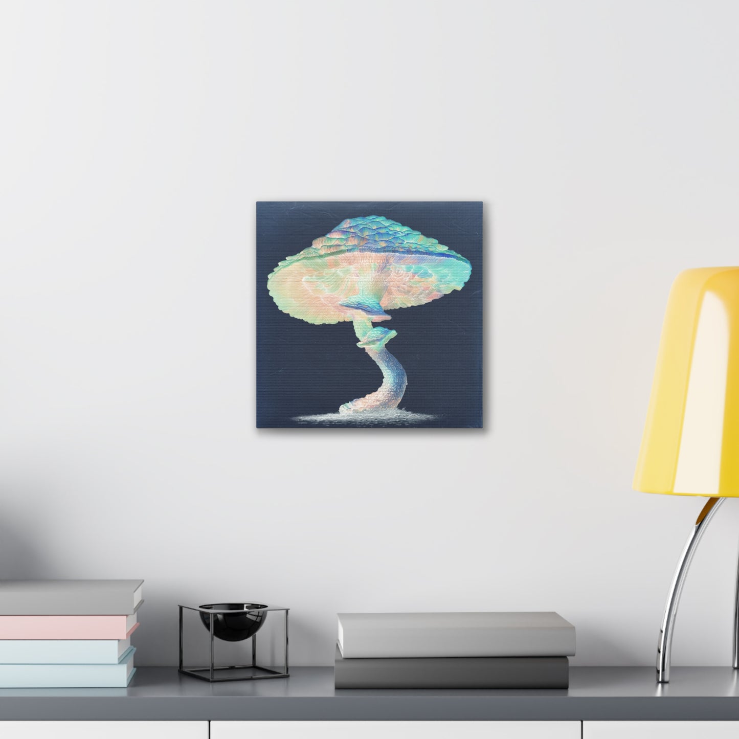 Feel the Rainbow Inverse-Mushroom Canvas Art, Stretched Wall Decor, Bohemian Home Decor, Psychedelic Wall Art, Nature-Inspired Art