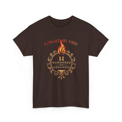 Forged By Fire T‑Shirt — Flaming Torch Crest Graphic Tee