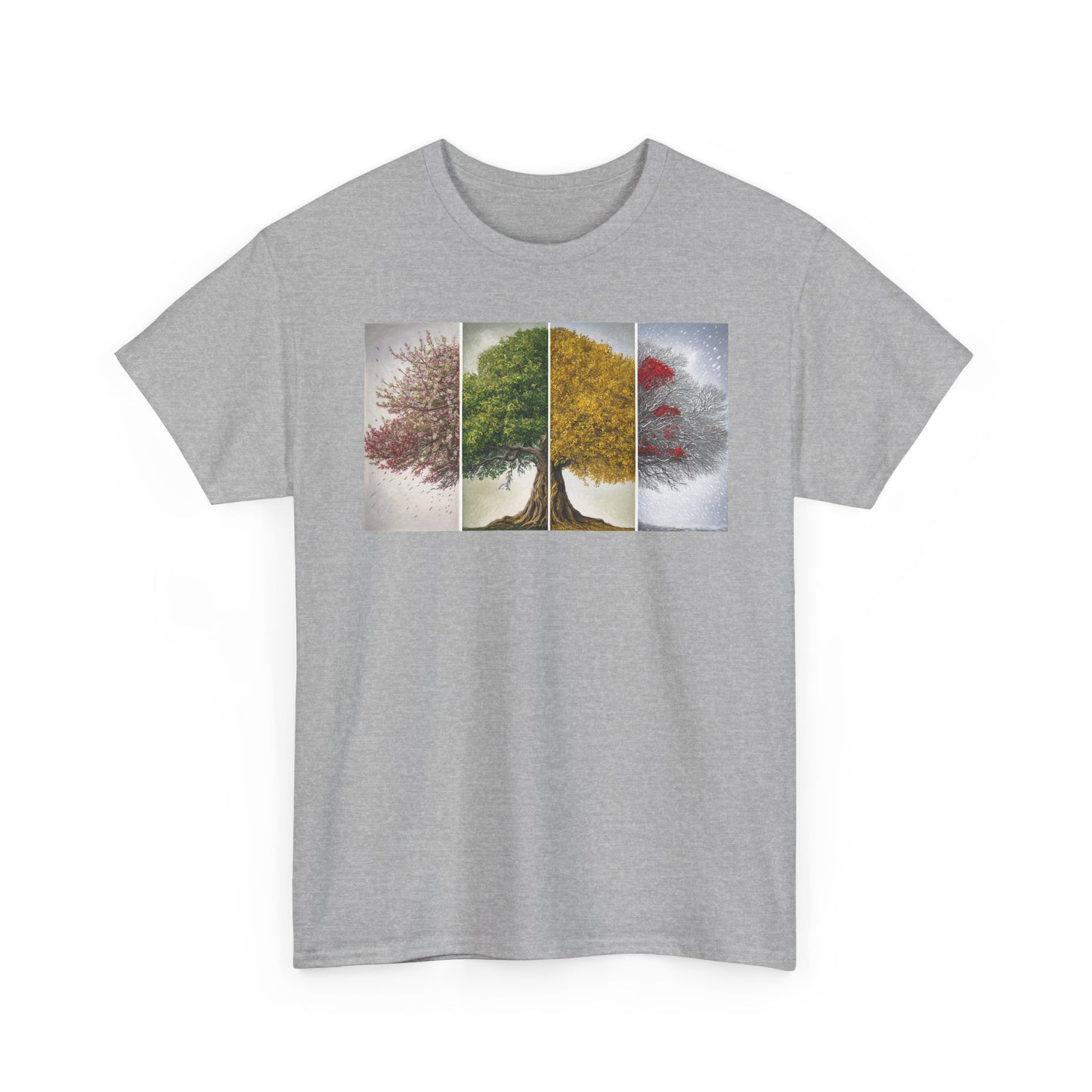 Seasonal Tree Unisex Heavy Cotton Tee | Nature Lover Gift, Fall Fashion, Eco-Friendly Apparel, Casual Wear, Outdoor Adventure