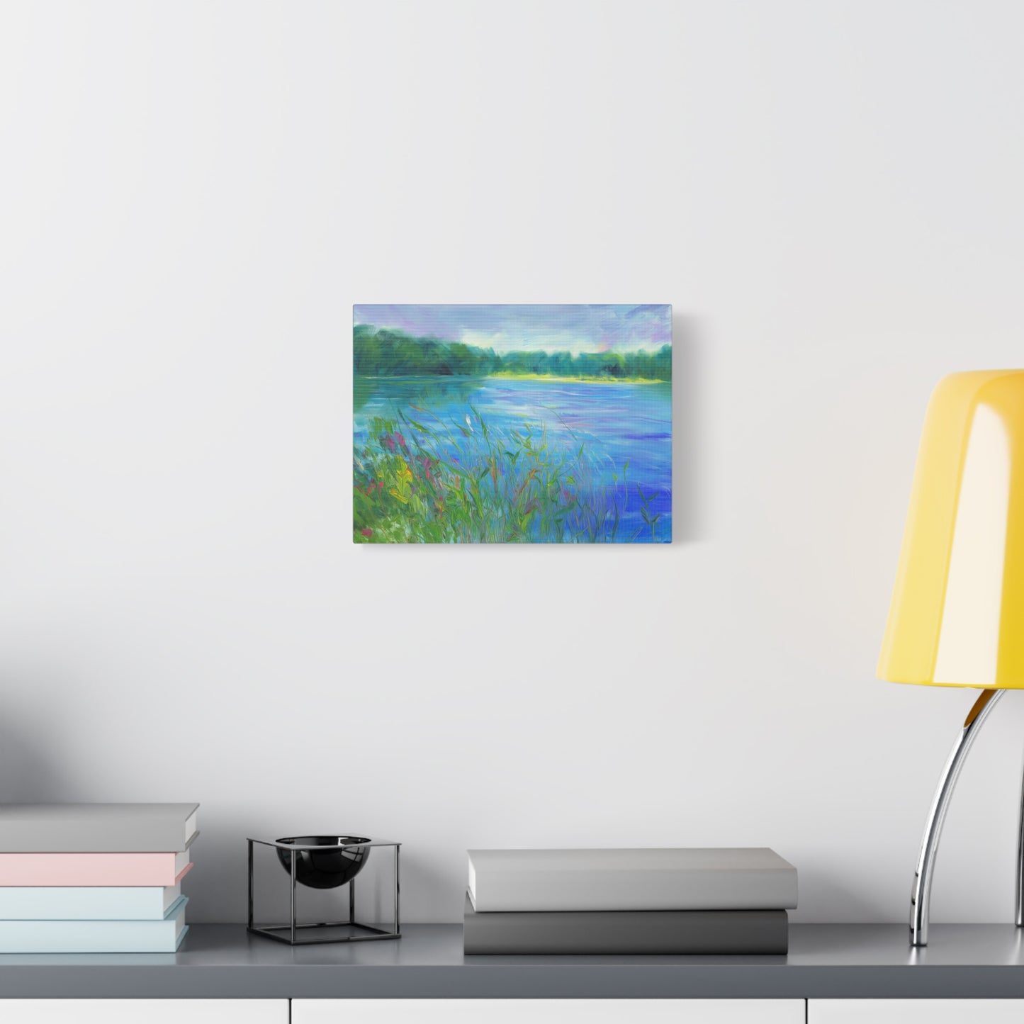 Lakeside Tranquility -- Serene Landscape Wall Art Canvas, Colorful Nature Decor,