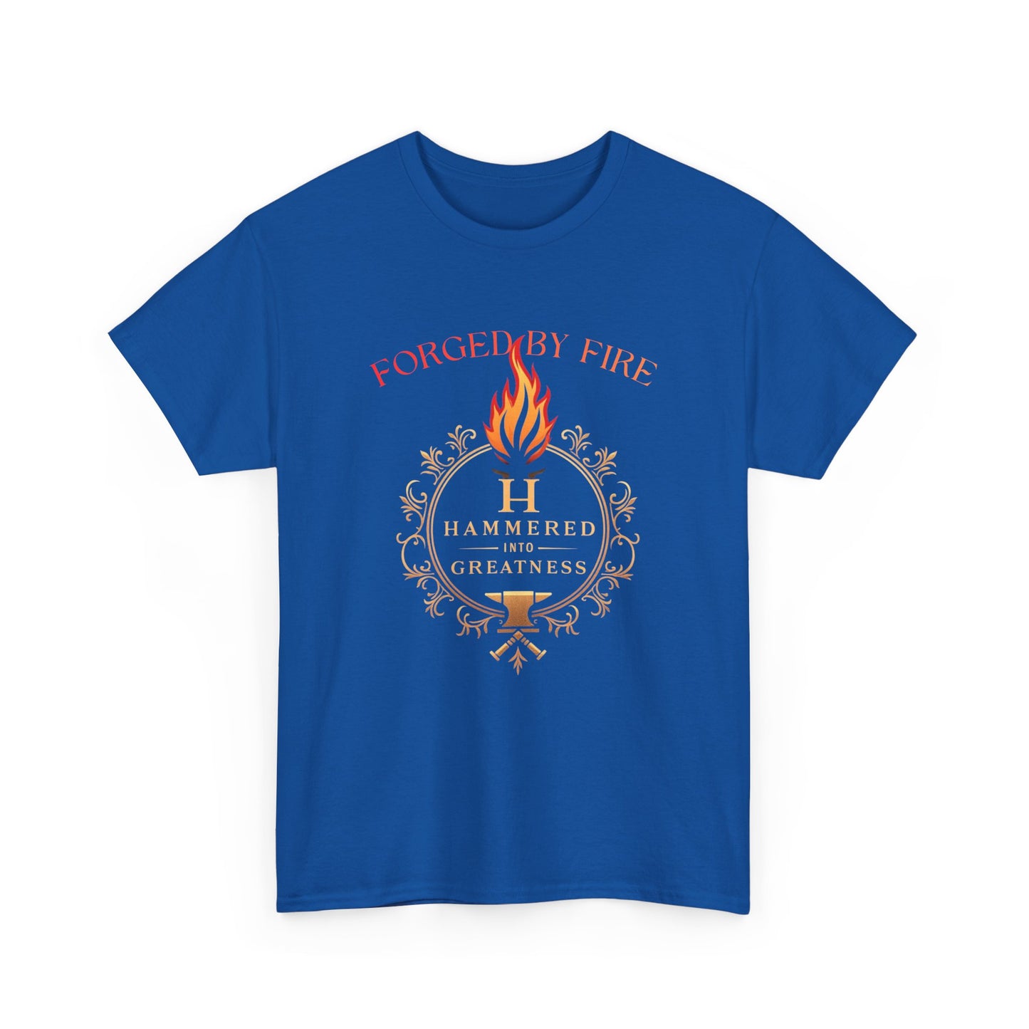 Forged By Fire T‑Shirt — Flaming Torch Crest Graphic Tee