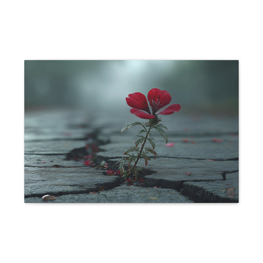 Resilient Bloom: Urban Concrete Nature, Defiant Red Flower Symbolism--1aceswild.myshopify.com