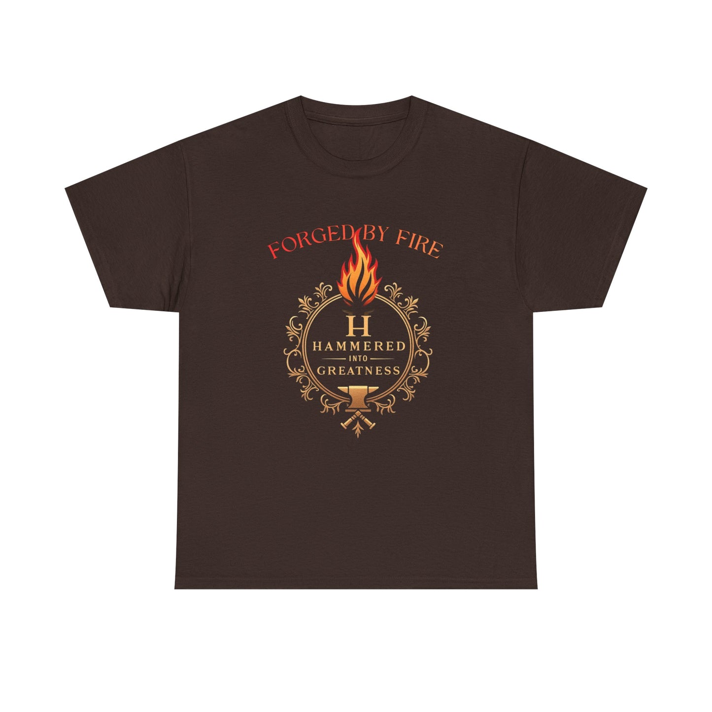 Forged By Fire T‑Shirt — Flaming Torch Crest Graphic Tee