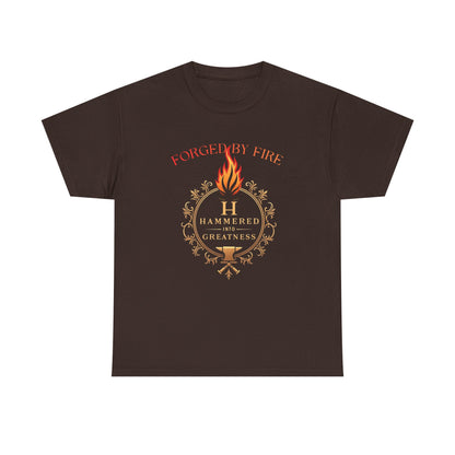 Forged By Fire T‑Shirt — Flaming Torch Crest Graphic Tee