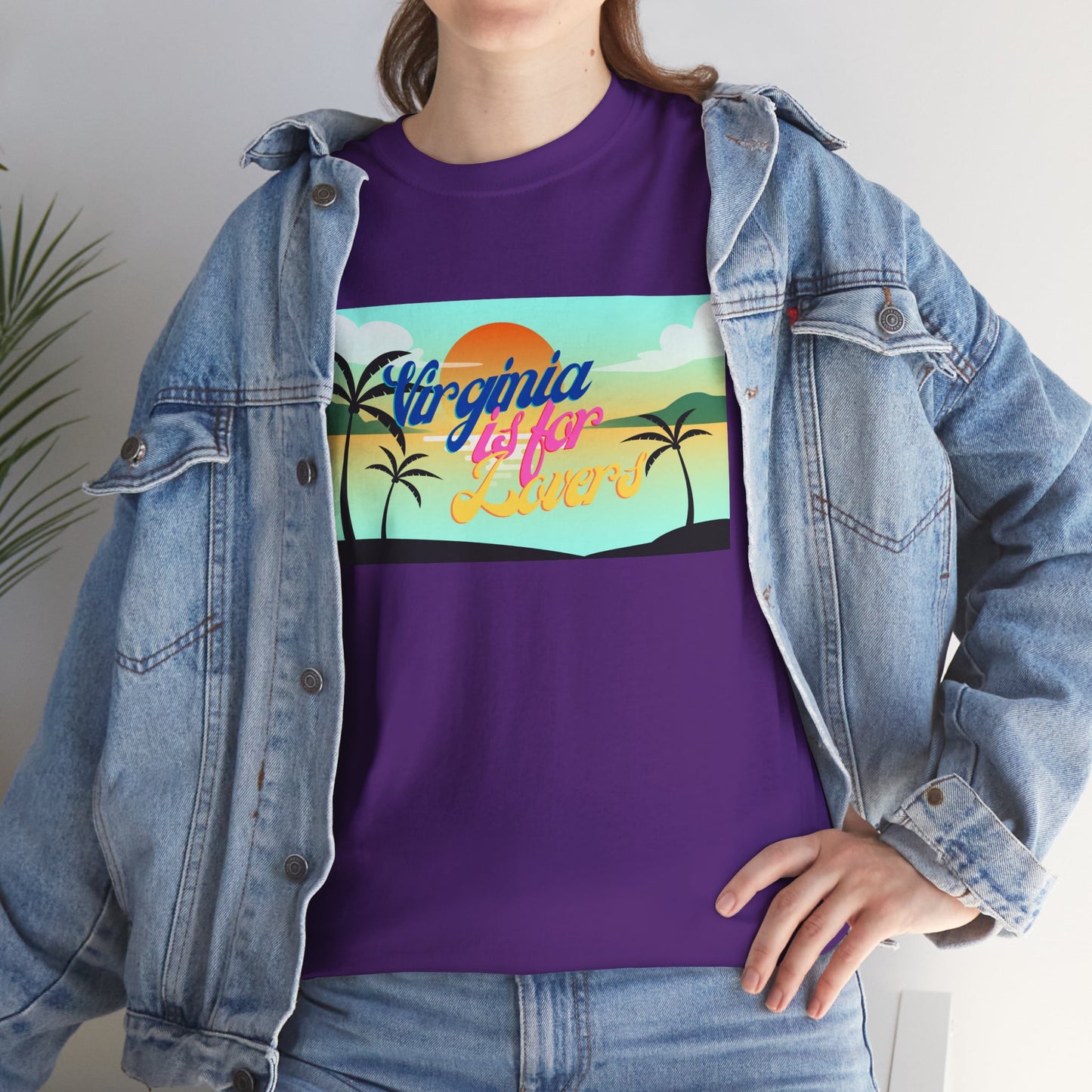 Virginia is for Lovers Dark -Vintage Sunset Graphic Tee, Beach Lover Shirt, Summer Vibe Unisex Tee, Gift for Vacation, Tropical Aesthetic Cotton Top