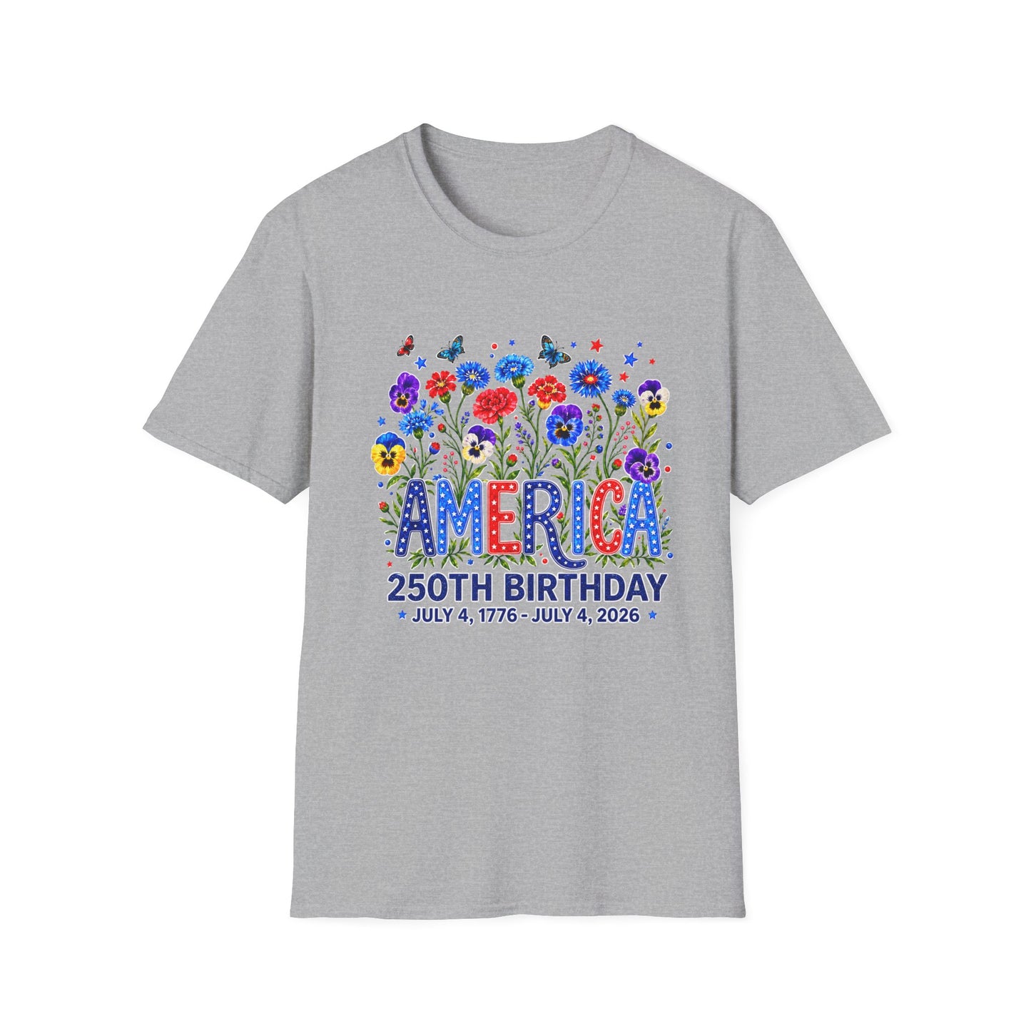 America 250th Birthday T-Shirt – July 4, 1776–2026 Patriotic Floral Tee