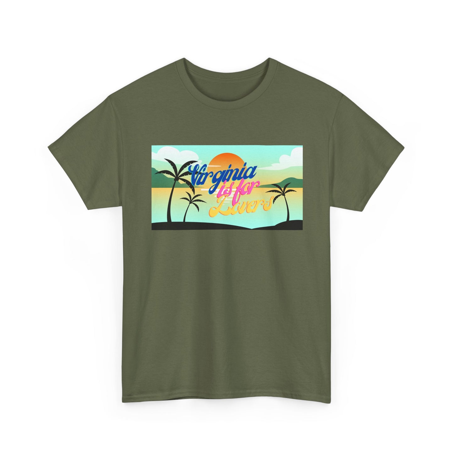 Virginia is for Lovers Dark -Vintage Sunset Graphic Tee, Beach Lover Shirt, Summer Vibe Unisex Tee, Gift for Vacation, Tropical Aesthetic Cotton Top