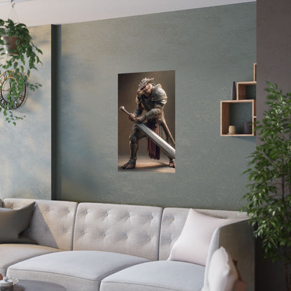 Fantasy Dragon Born Warrior Satin Paper Poster — Armored Dragonborn Fighter Wall Art