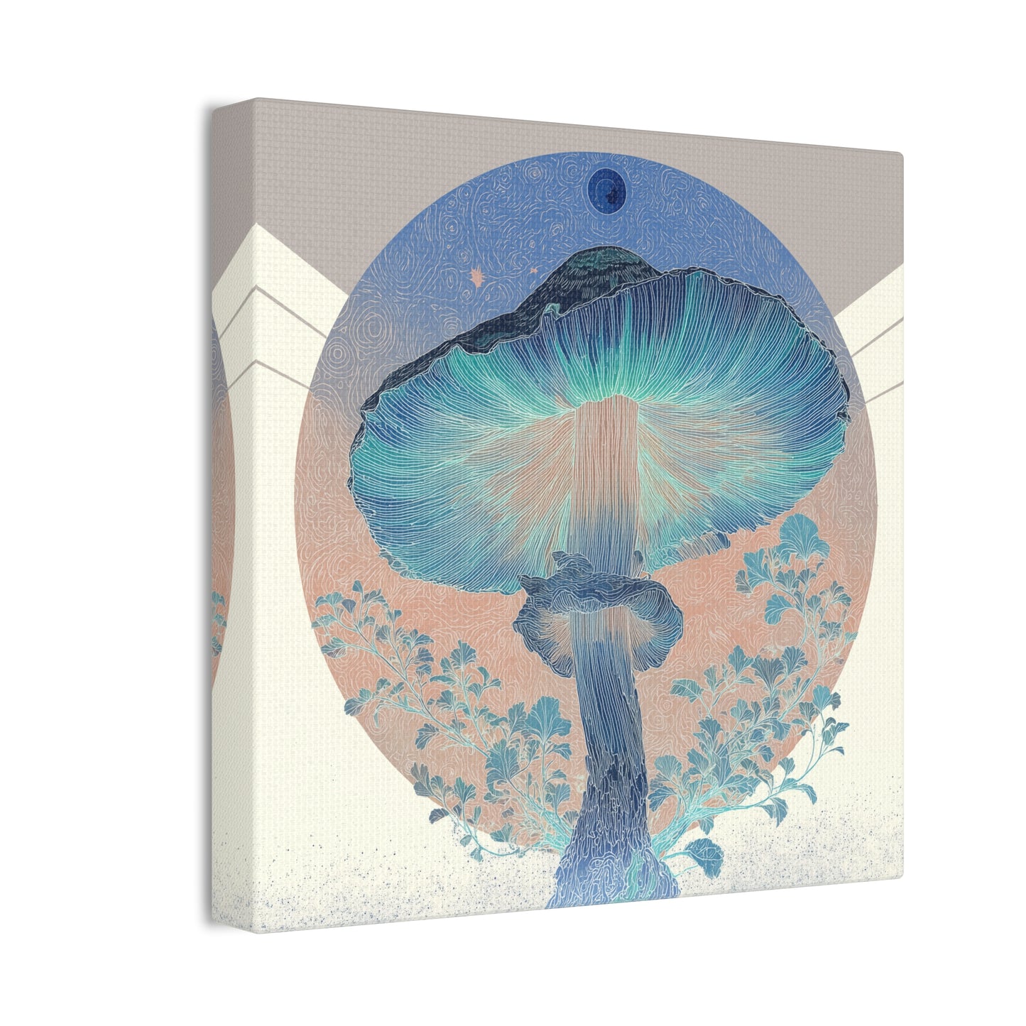 Moonlight Mushroom Inverse-Mushroom Canvas Art, Stretched Wall Decor, Bohemian Home Decor, Psychedelic Wall Art, Nature-Inspired Art
