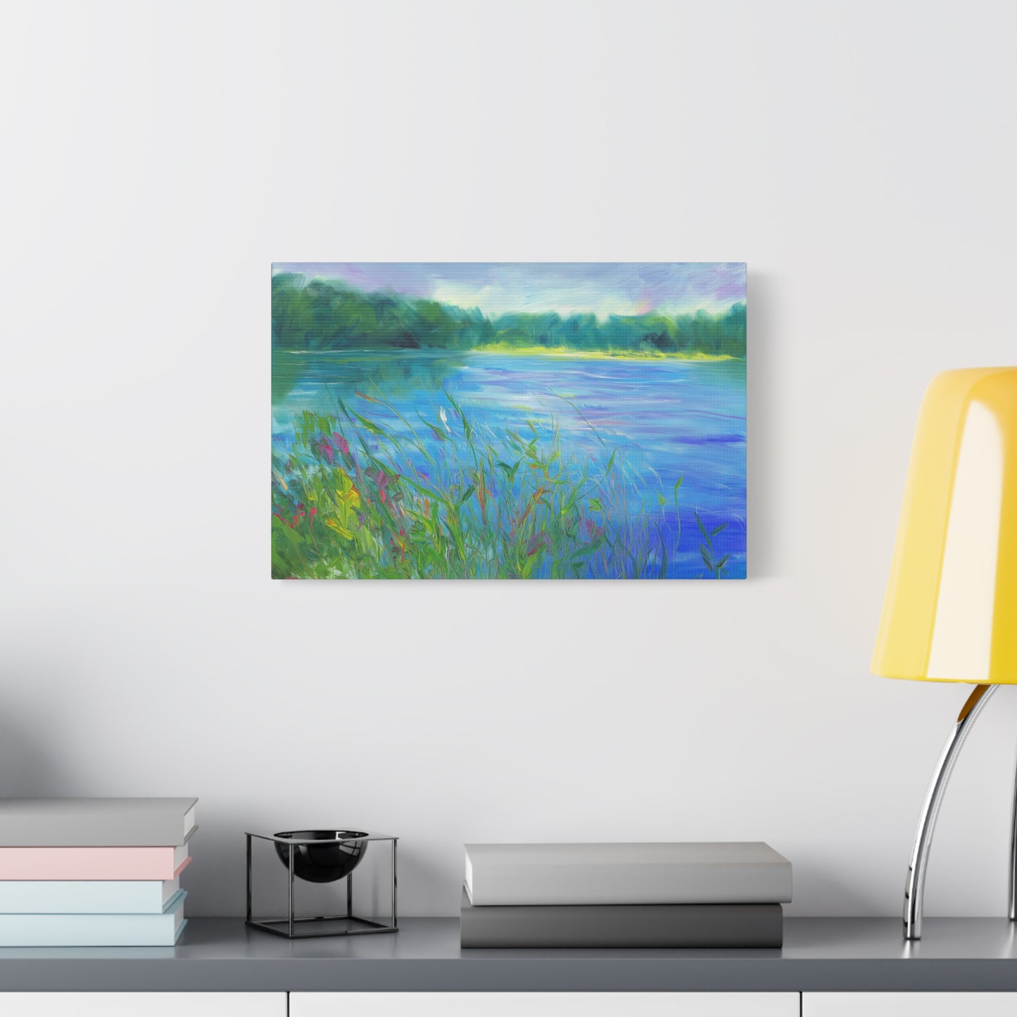 Lakeside Tranquility -- Serene Landscape Wall Art Canvas, Colorful Nature Decor,