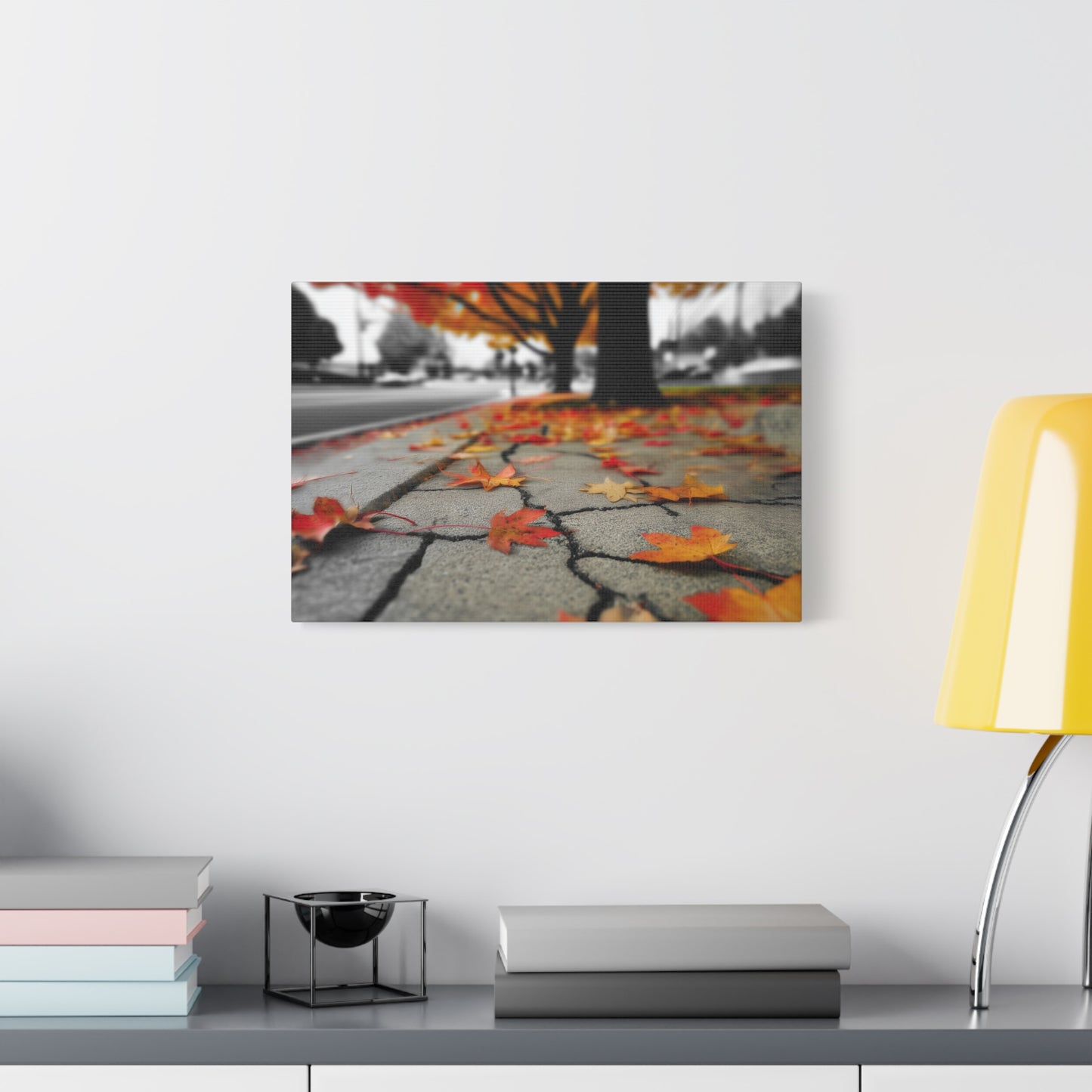 Autumn's Fragmented Canvas: Fallen Maple Leaf, Urban Decay, Seasonal Transition--1aceswild.myshopify.com