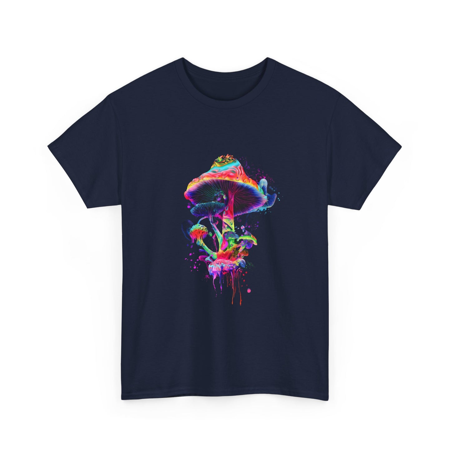 Colorful Psychedelic Mushroom Tee, Unisex Heavy Cotton T-Shirt, Vibrant Graphic Shirt, Perfect for Festivals, Eco-friendly Gift, Casual Wear