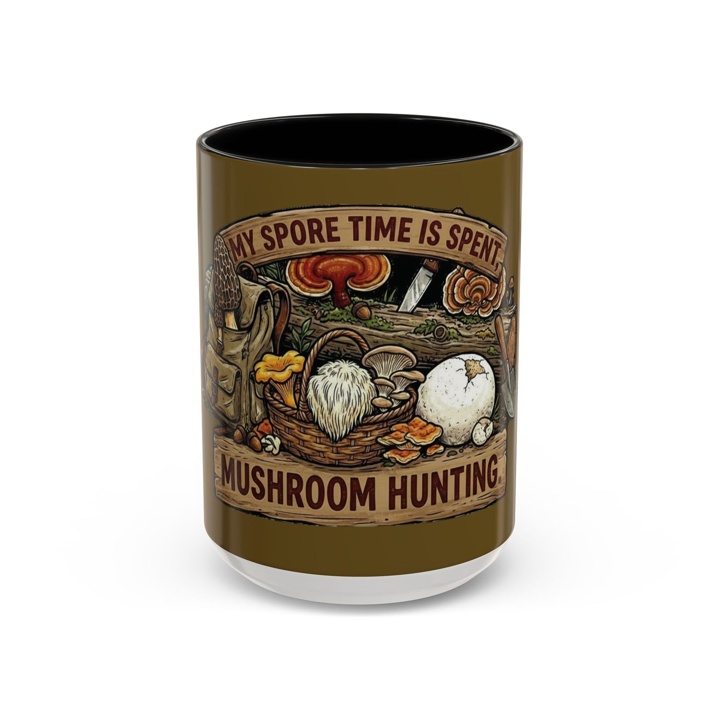 Mushroom Hunting Coffee Mug – "My Spore Time Is Spent" Rustic Forager Accent Mug