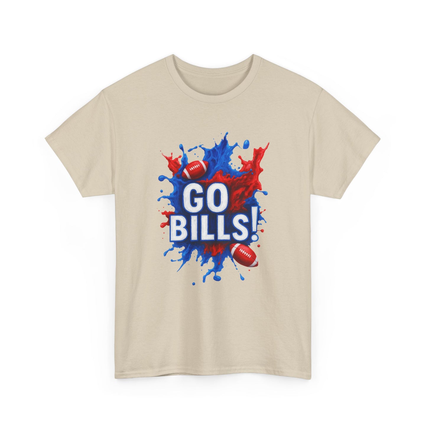 Go Bills -Cheerful Sports Tee - Go Bills! Unisex Heavy Cotton T-Shirt, Game Day Apparel, Football Fan Shirt, Spirit Wear, Gift for Sports Lovers