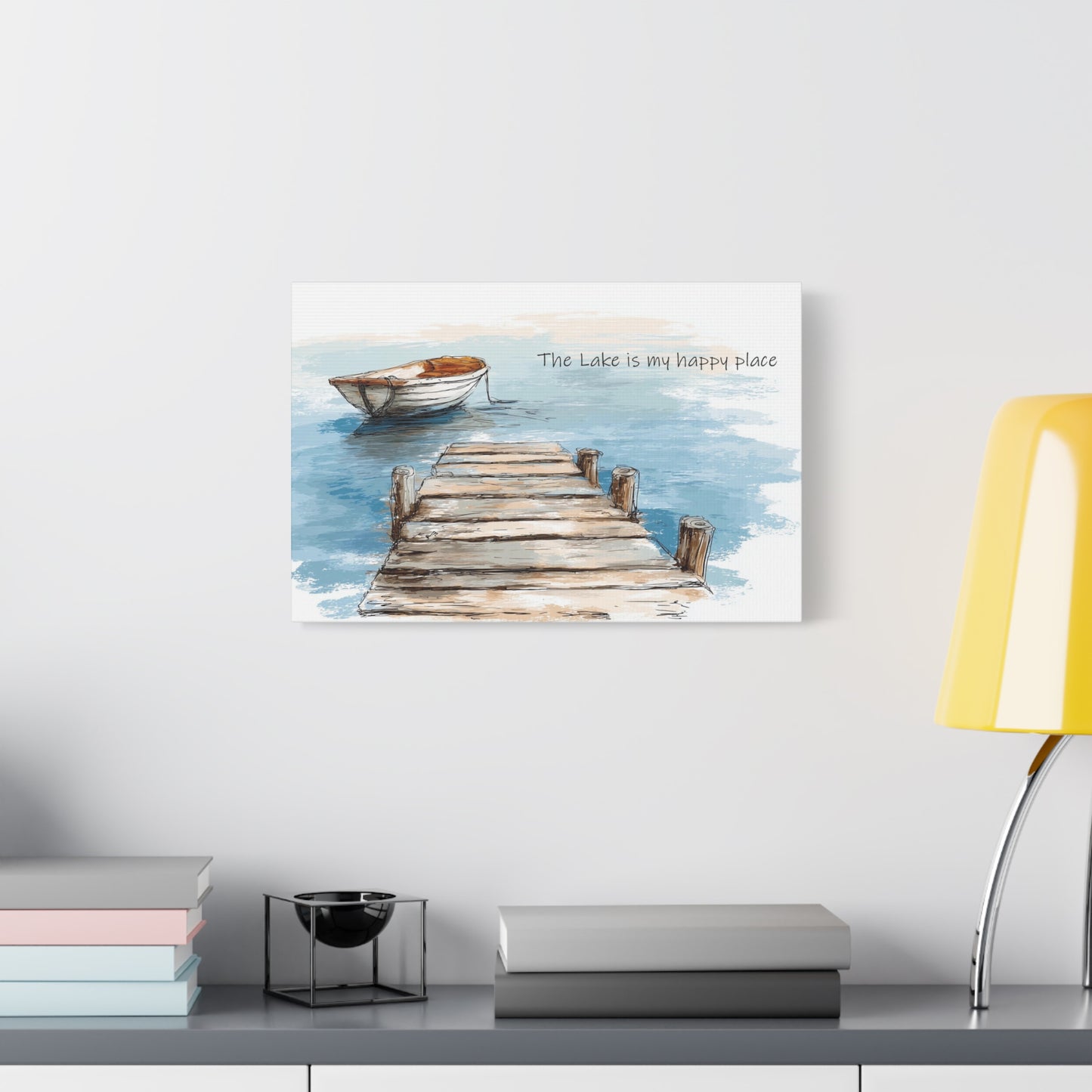 "Happy Place" Lake-Themed Canvas Wall Art, Nautical Home Decor, Relaxing Lake Vibes,