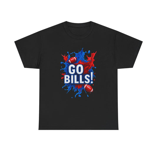 Go Bills -Cheerful Sports Tee - Go Bills! Unisex Heavy Cotton T-Shirt, Game Day Apparel, Football Fan Shirt, Spirit Wear, Gift for Sports Lovers